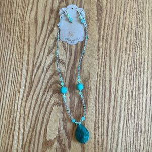 Jade-toned Stone Necklace and Earring Set